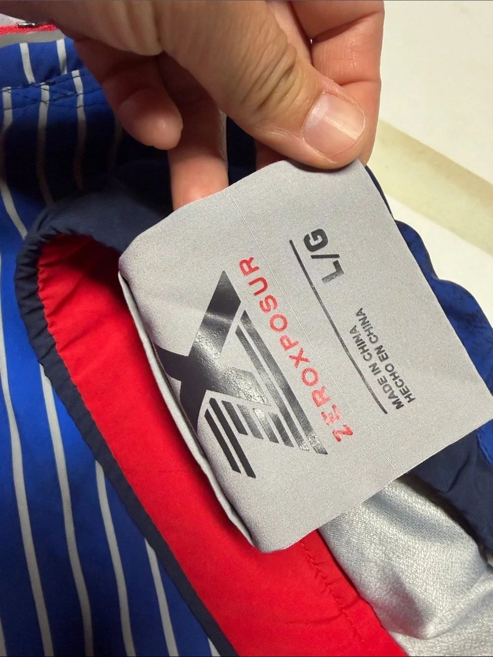 ZeroXposur Blue, Red & White Striped Swim Trunks